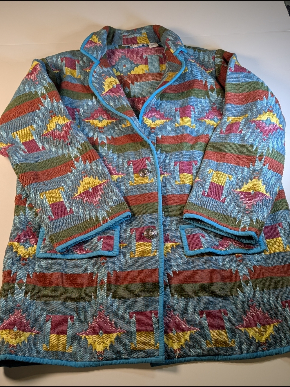Vintage Bedford Fair Southwestern Aztec Tapestry Blazer Jacket Large